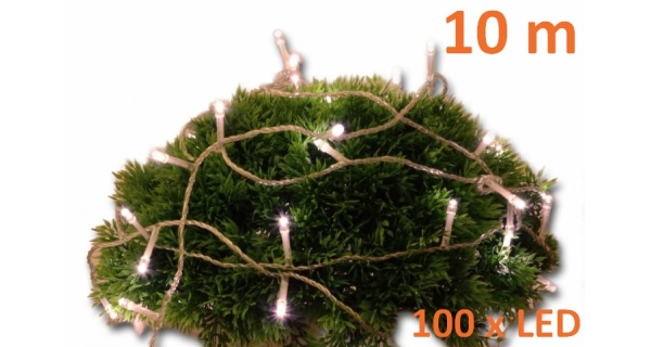 Řetěz 10 m - 100 LED - teplá bílá - spínač