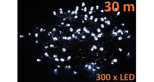 Řetěz 30 m - 300 LED - studená bílá