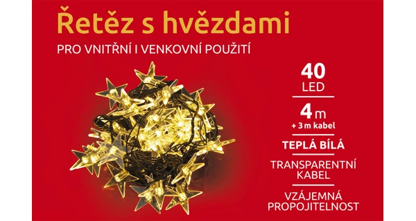 Řetěz s hvězdami 40 LED