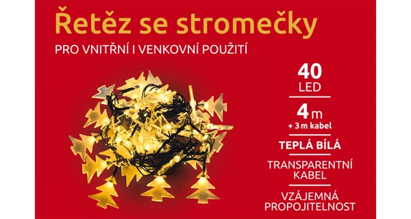 Řetěz se stromečky 40 LED - teplá bílá