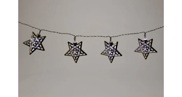 Řetěz stříbrné hvězdy - 10 LED - studená bílá