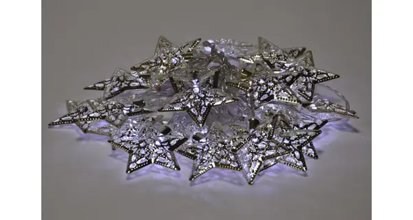 Řetěz stříbrné hvězdy - 10 LED - studená bílá