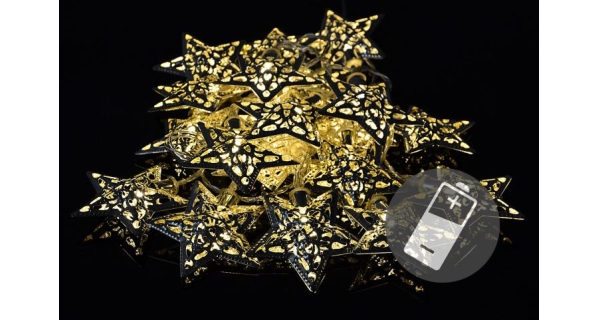 Řetěz stříbrné hvězdy - 10 LED - teplá bílá