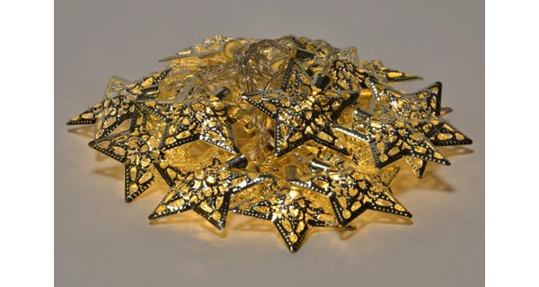 Řetěz stříbrné hvězdy - 10 LED - teplá bílá