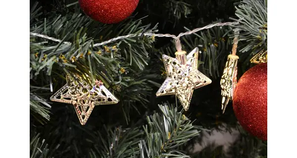 Řetěz stříbrné hvězdy - 10 LED - teplá bílá