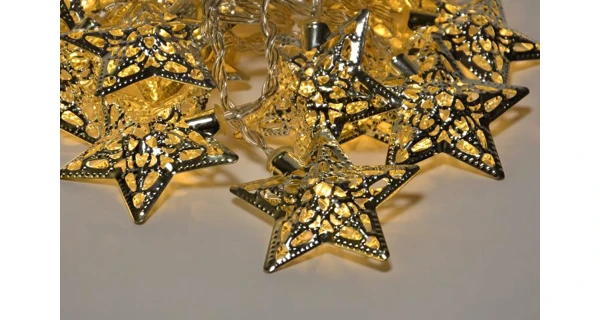 Řetěz stříbrné hvězdy - 10 LED - teplá bílá