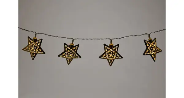 Řetěz stříbrné hvězdy - 10 LED - teplá bílá