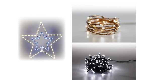 Sada LED osvětlení (Svítící hvězda + Svítící struna + světelný řetěz 100 LED 5 m. - studená bílá)