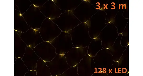 Síť 3 x3 m - 128 LED - teplá bílá
