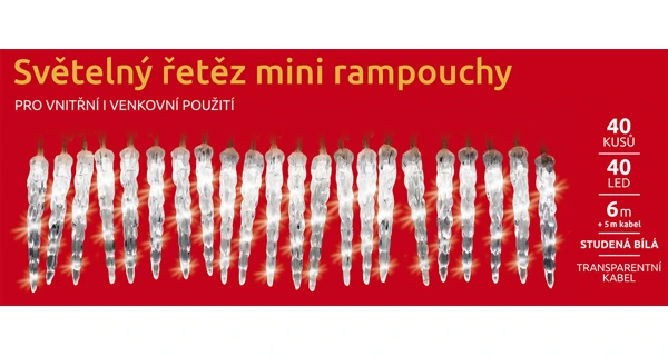 Světelné mini rampouchy 40 LED - studená bílá