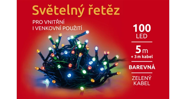 Světelný řetěz 100 LED - barevná - zelená