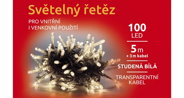 Světelný řetěz 100 LED - studená bílá - transparent