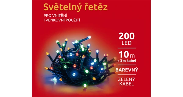 Světelný řetěz 200 LED - barevná