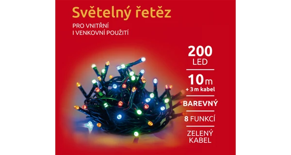 Světelný řetěz 200 LED - barevná - mód