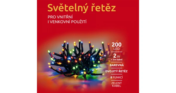 Světelný řetěz 200 LED dvojitý - barevná