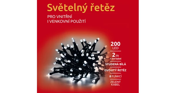Světelný řetěz 200 LED dvojitý - studená bílá