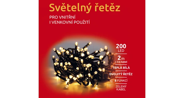 Světelný řetěz 200 LED dvojitý - teplá bílá