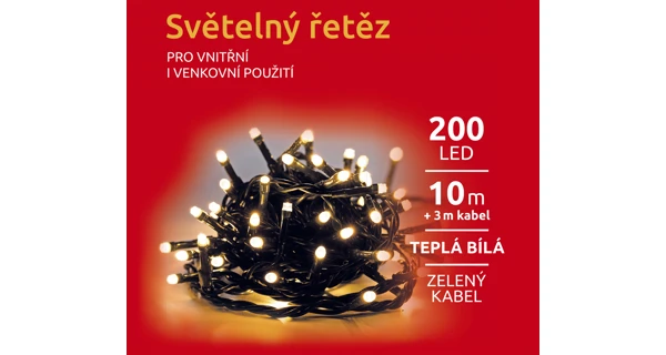 Světelný řetěz 200 LED - teplá bílá