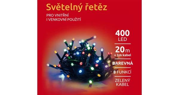 Světelný řetěz 400 LED - barevná - mód