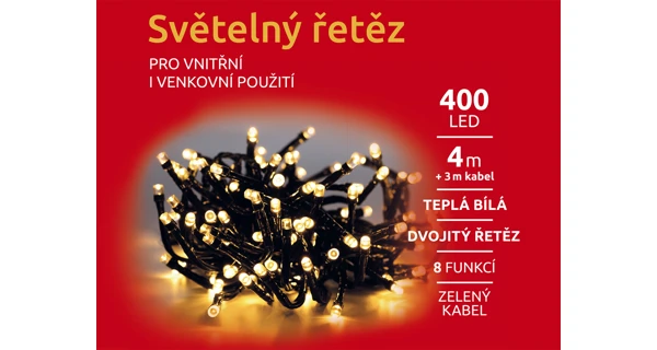 Světelný řetěz 400 LED dvojitý - teplá bílá