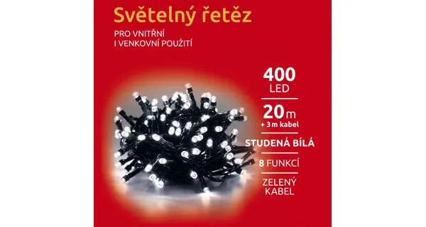 Světelný řetěz 400 LED - studená bílá - mód