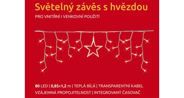 Světelný závěs s hvězdou 80 LED