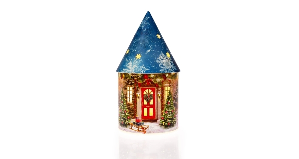 Svítící vánoční domeček 5 LED - modrá