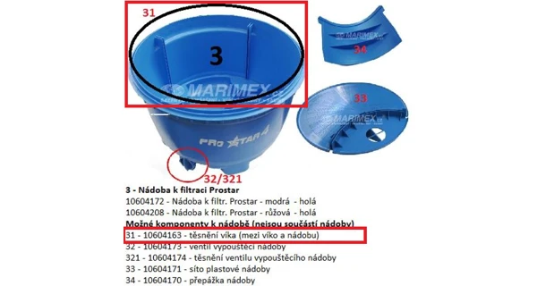 Těsnění víka filtrační nádoby Prostar