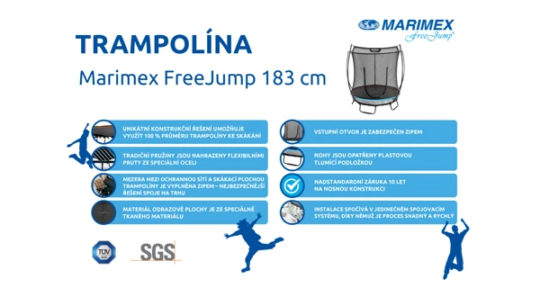 Trampolína Marimex FreeJump 183 cm + ochranná síť a kotvicí sada ZDARMA