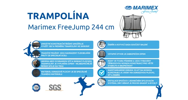 Trampolína Marimex FreeJump 244 cm + ochranná síť + schůdky + kotvící sada + výhodná sada příslušenství ZDARMA