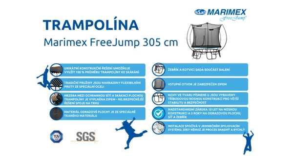 Trampolína Marimex FreeJump 305 cm (ochranná síť + schůdky + kotvící sada ZDARMA) + Vířivý bazén Marimex AQUAMAR 6003