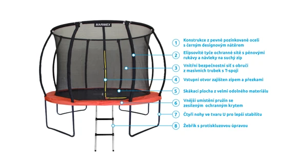 Trampolína Marimex PREMIUM 244 cm + vnitřní ochranná síť + schůdky ZDARMA (náhradní obal)