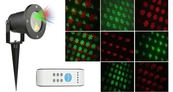 Vánoční laserový projektor - zelená, červená, 8 efektů s časovačem, 20x20 m