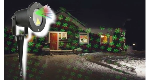 Vánoční laserový projektor - zelená, červená, 8 efektů s časovačem, 20x20 m