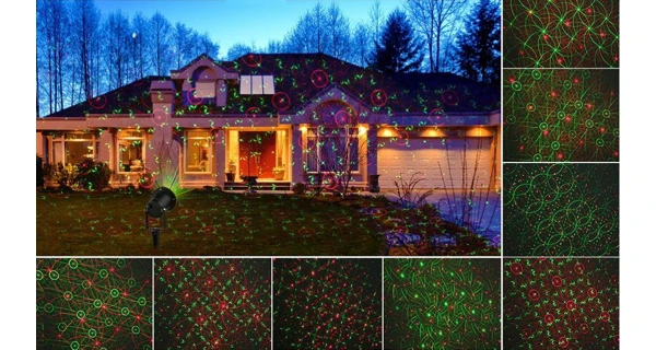 Vánoční laserový projektor - zelená, červená, 8 efektů s časovačem, 20x20 m