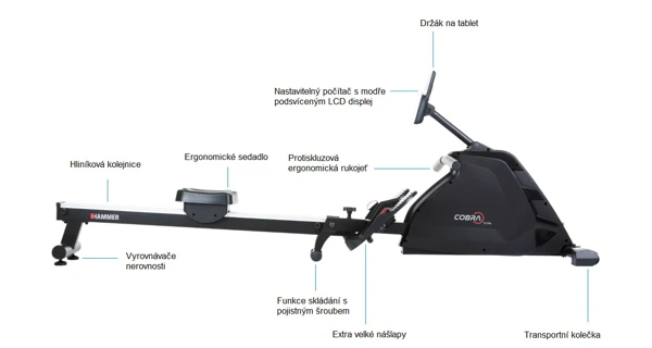 Veslařský trenažér HAMMER Rower Cobra XTR Plus II